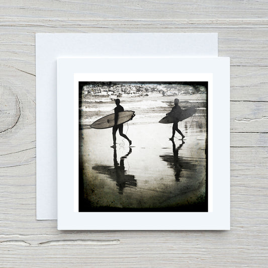 Greeting Card - Surfers Black and White
