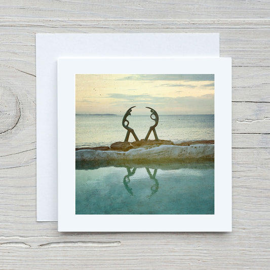 Greeting Card - Manly Statue Aqua